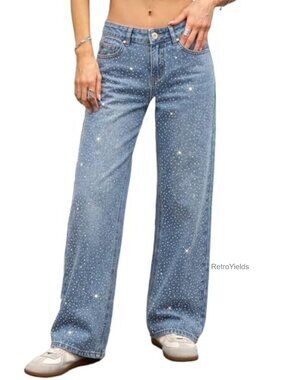 Low Rise Baggy Jeans Straight Leg Stretch Cotton Denim Pants